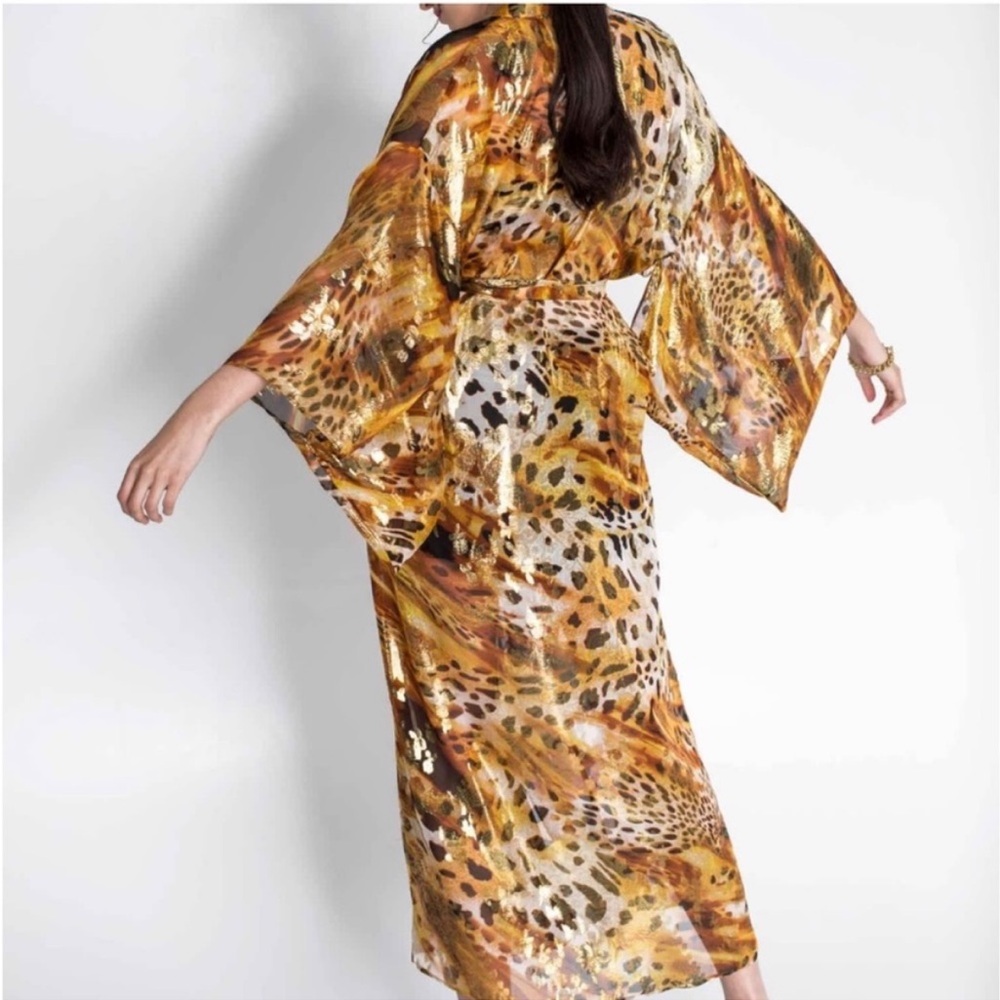 America & beyond woman Leopard print tunic kimono maxi dress cardigan size M - Picture 1 of 7